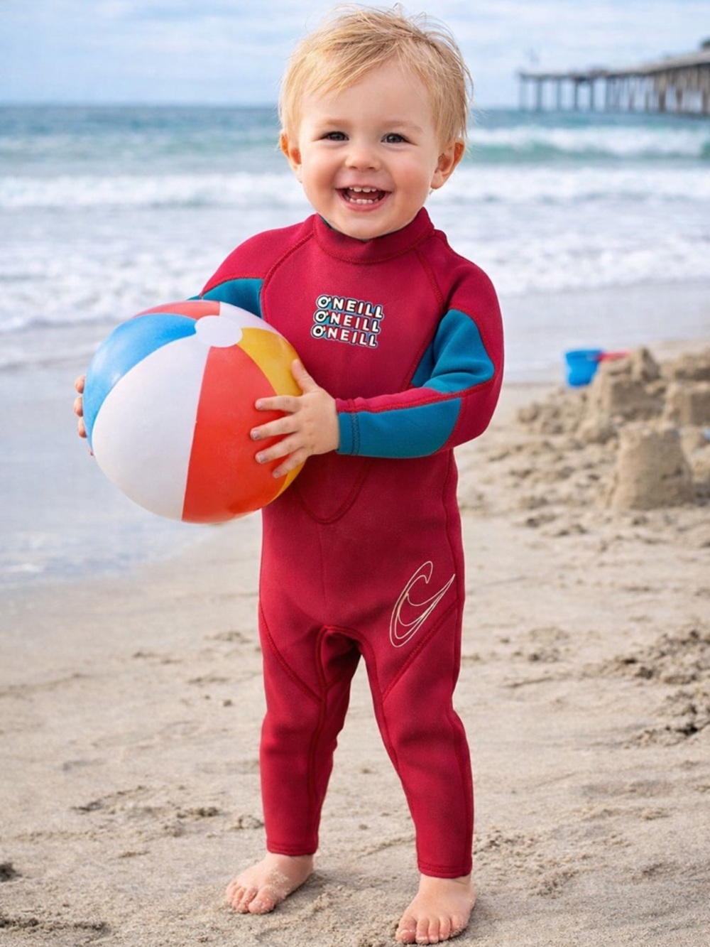 O'Neill Kids Full Body Wetsuit w/Rashguard in Pink with Teal Sleeve Panels